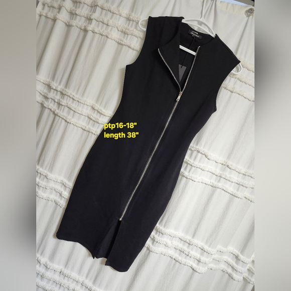 Bnwt, Elegant Black Off Centered Zip-Front Dress. - Picture 5 of 10